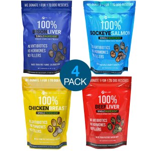 4 PACK Top Sellers Freeze Dried Dog Treats (Beef Liver, Bison Liver, Chicken Breast, Sockeye Salmon) - Image 1