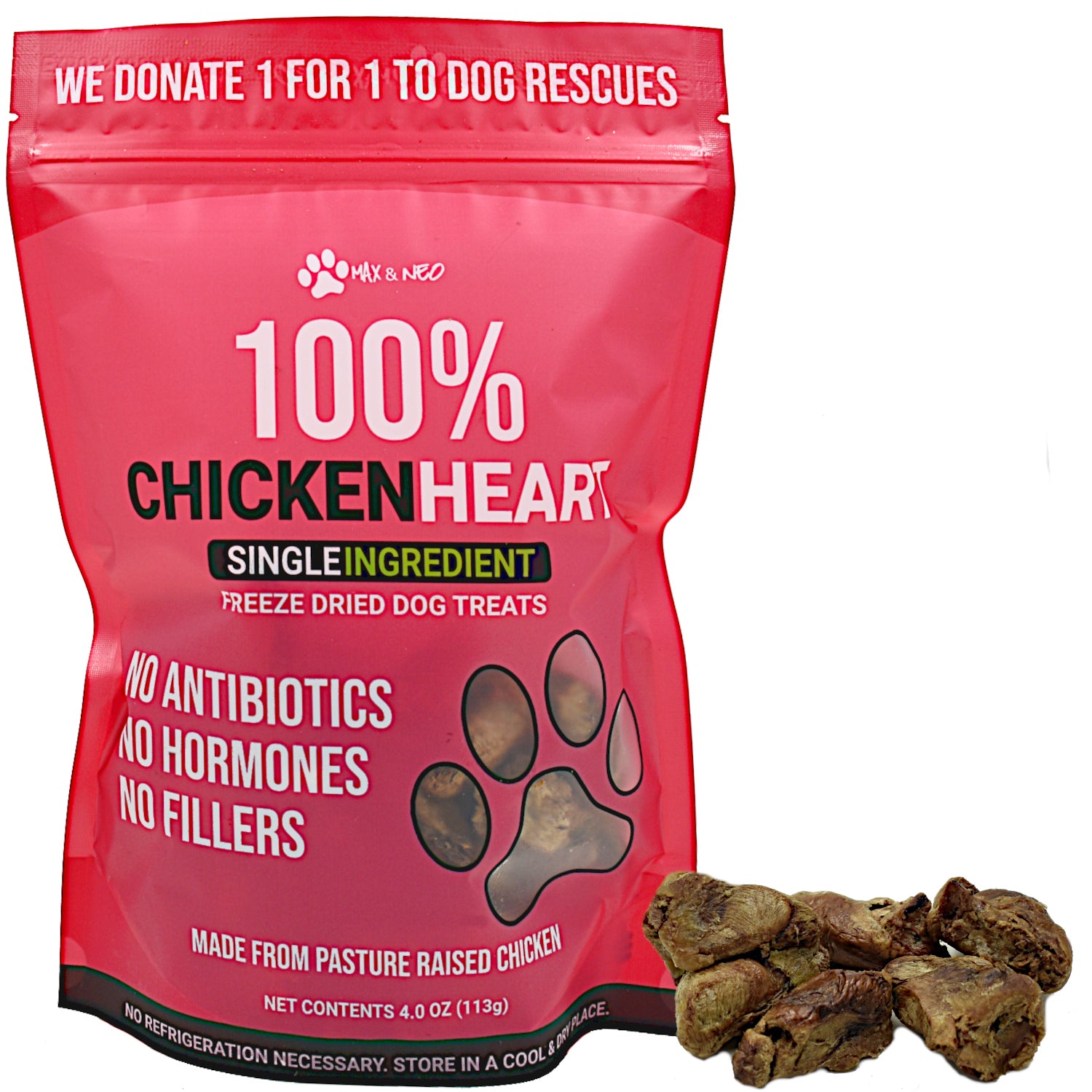 Freeze Dried Chicken Heart Dog Treats - Image 1