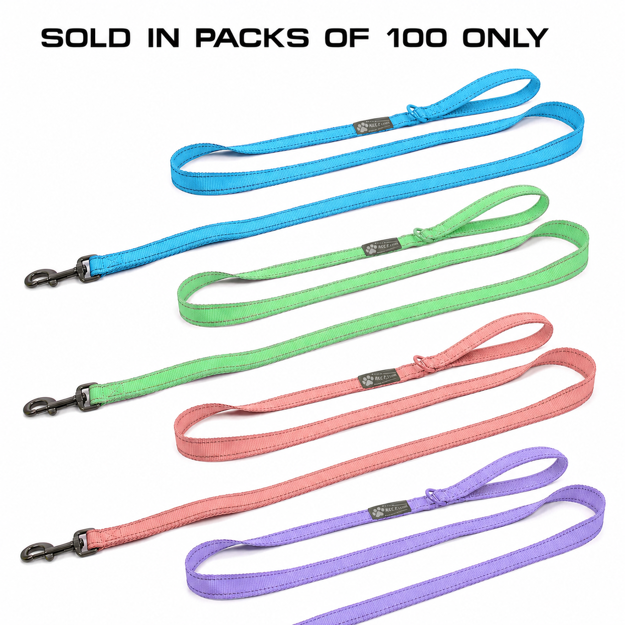 100 Pack - Mixed Color 6 FT x 1" Wide - Double Handle - Nylon Reflective Dog Leash - Image 1